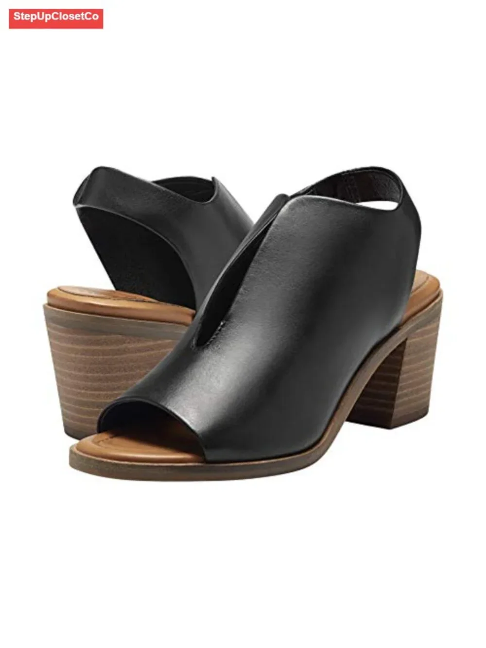 Heeled Sandal Slingback Wedge Block Heel Open Toe